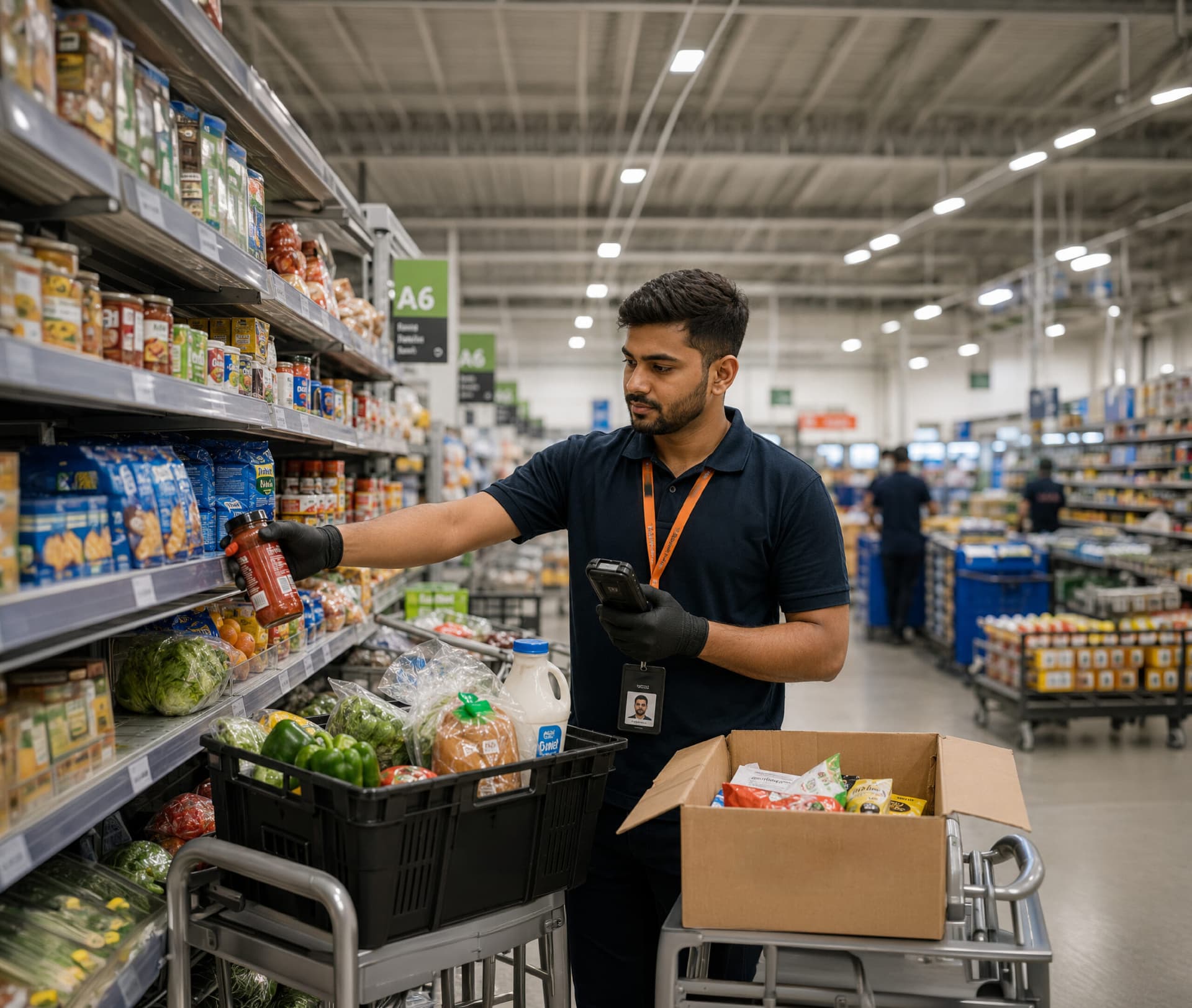 Supermarket picker packing an order