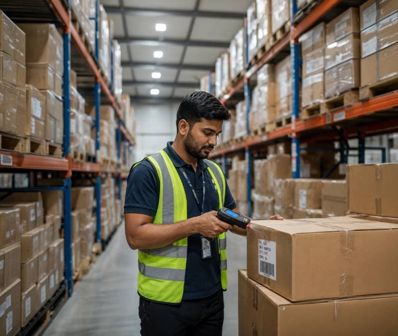 Warehouse sorter at work