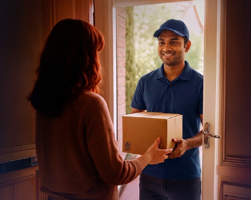 Delivery driver delivering parcel
